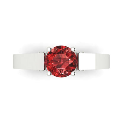 1.06 cttw Natural Garnet Solitaire with Zirconia Simulated Diamond Accents Engagement Ring - Solid White Gold (VVS1, Round Cut,6.5mm)