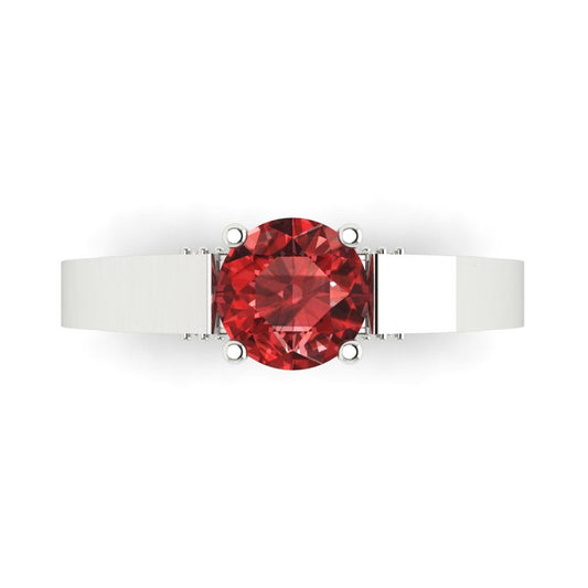 1.06 cttw Natural Garnet Solitaire with Zirconia Simulated Diamond Accents Engagement Ring - Solid White Gold (VVS1, Round Cut,6.5mm)