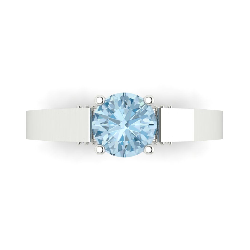 1.06 cttw Natural Sky Blue Topaz Solitaire with Zirconia Simulated Diamond Accents Engagement Ring - Solid Gold (Round Cut,6.5mm)