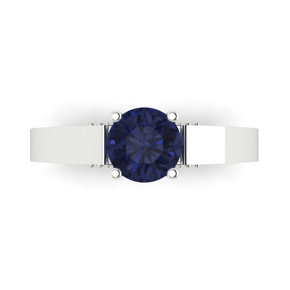 1.06 cttw Simulated Blue Sapphire Solitaire with Zirconia Simulated Diamond Accents Engagement Ring - Solid Gold (Round Cut,6.5mm)