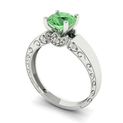 1.06 cttw Zirconia Simulated Green Diamond Solitaire with Zirconia Simulated Diamond Accents Engagement Ring - Solid Gold (VVS1, Round Cut,6.5mm)