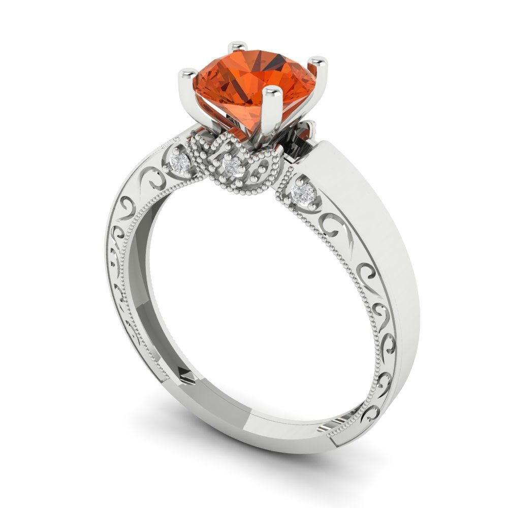 1.06 cttw Zirconia Simulated Red Diamond Solitaire with Zirconia Simulated Diamond Accents Engagement Ring - Solid White Gold (VVS1, Round Cut,6.5mm)