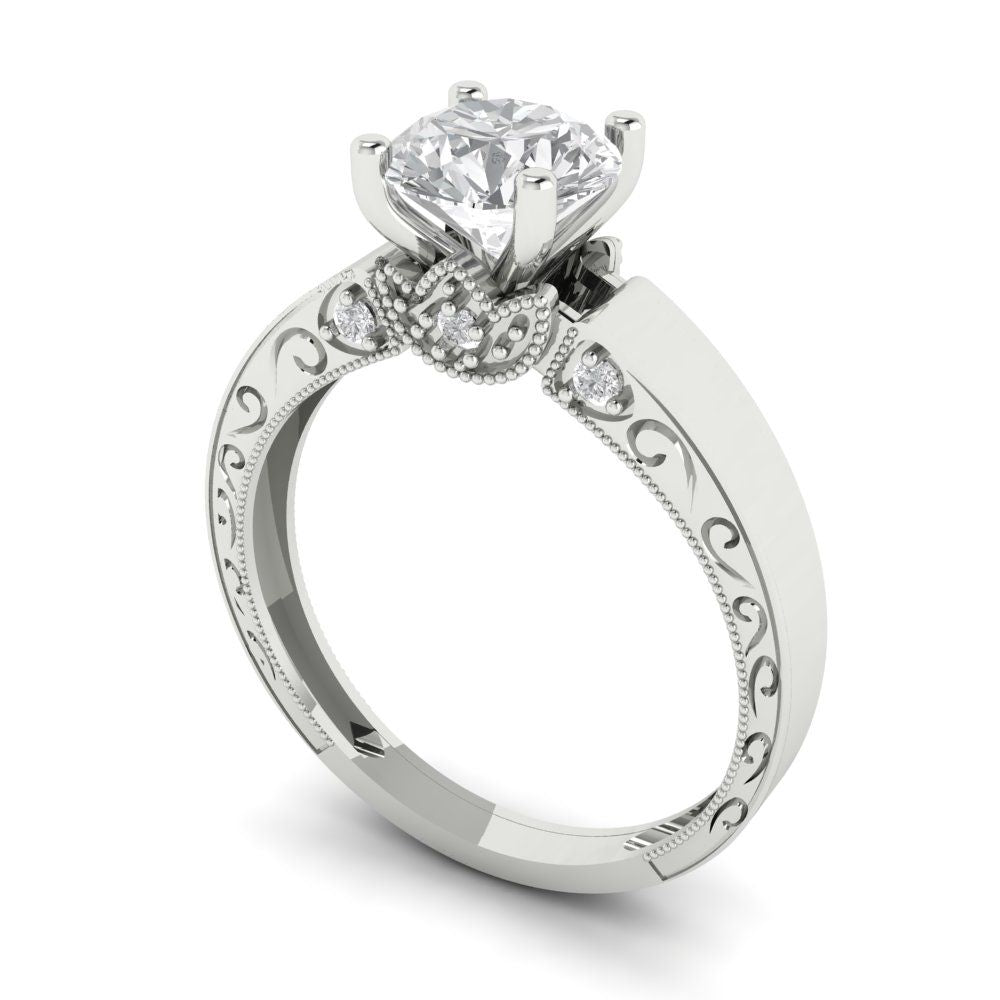 1.06 cttw White Sapphire Solitaire with Zirconia Simulated Diamond Accents Engagement Ring - Solid Gold (Round Cut,6.5mm)