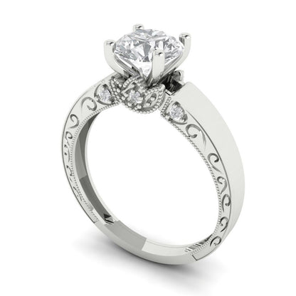 1.06 cttw White Sapphire Solitaire with Zirconia Simulated Diamond Accents Engagement Ring - Solid Gold (Round Cut,6.5mm)
