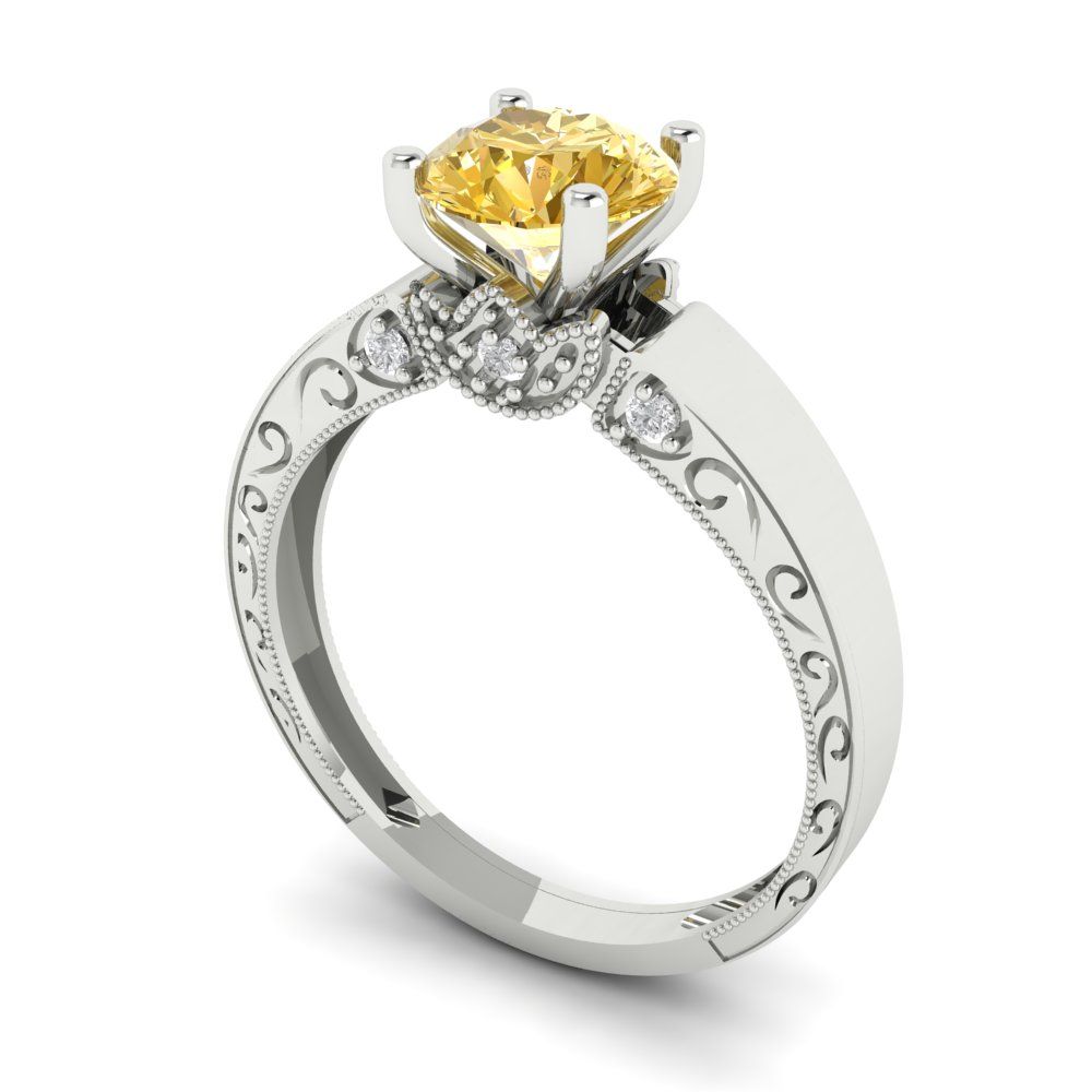 1.06 cttw Natural Citrine Solitaire with Zirconia Simulated Diamond Accents Engagement Ring - Solid Gold (Round Cut,6.5mm)