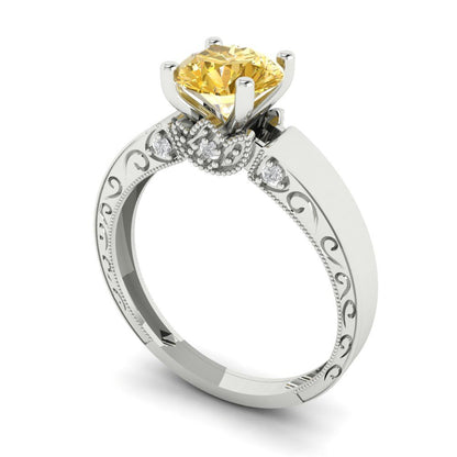 1.06 cttw Natural Citrine Solitaire with Zirconia Simulated Diamond Accents Engagement Ring - Solid Gold (Round Cut,6.5mm)
