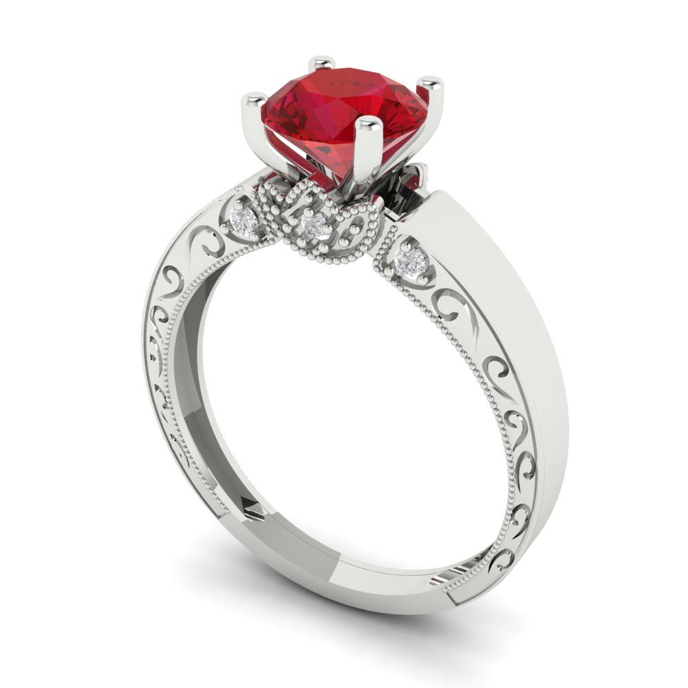 1.06 cttw Simulated Pink Tourmaline Solitaire with Zirconia Simulated Diamond Accents Engagement Ring - Solid White Gold (VVS1, Round Cut,6.5mm)