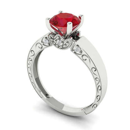 1.06 cttw Simulated Pink Tourmaline Solitaire with Zirconia Simulated Diamond Accents Engagement Ring - Solid White Gold (VVS1, Round Cut,6.5mm)