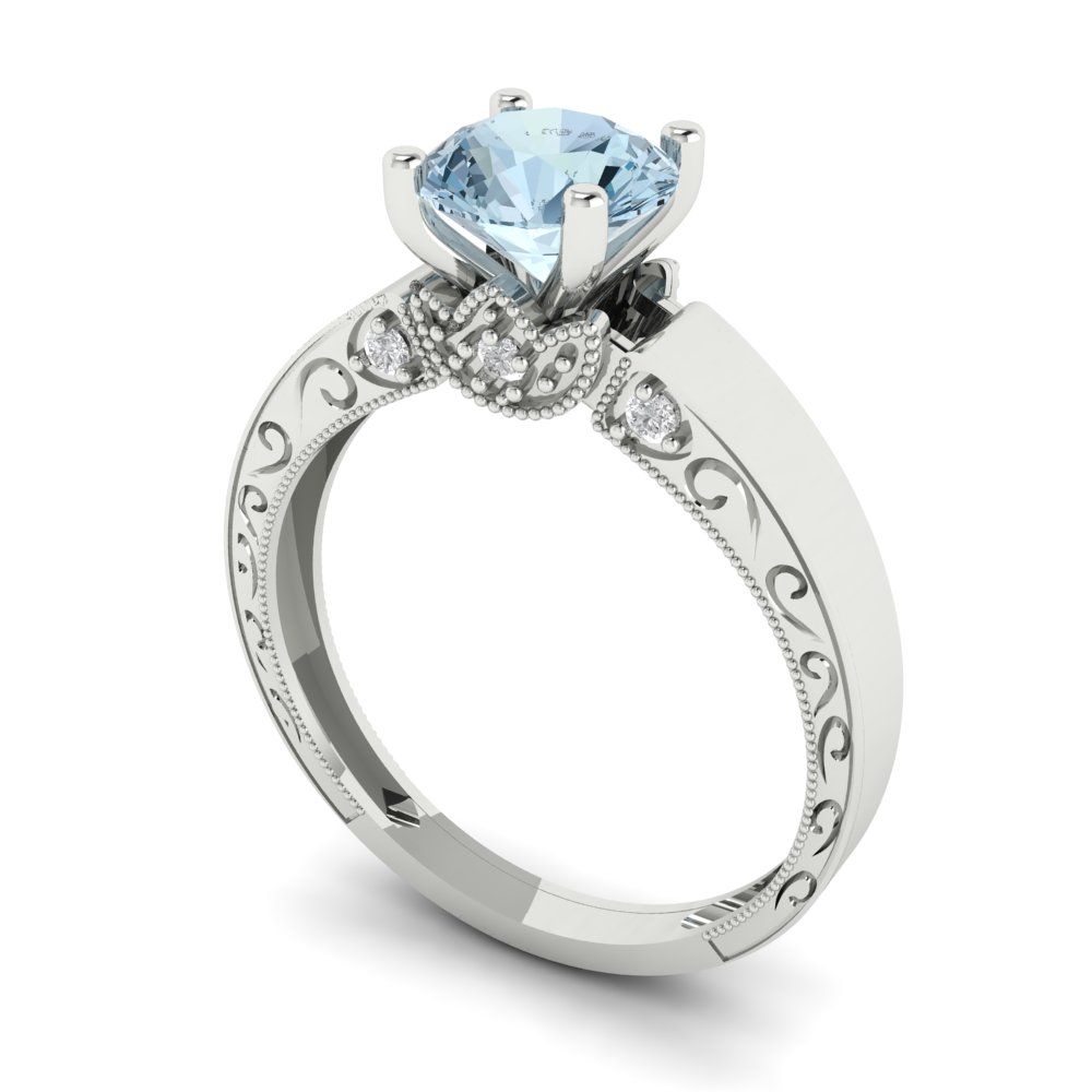 1.06 cttw Natural Sky Blue Topaz Solitaire with Zirconia Simulated Diamond Accents Engagement Ring - Solid Gold (Round Cut,6.5mm)