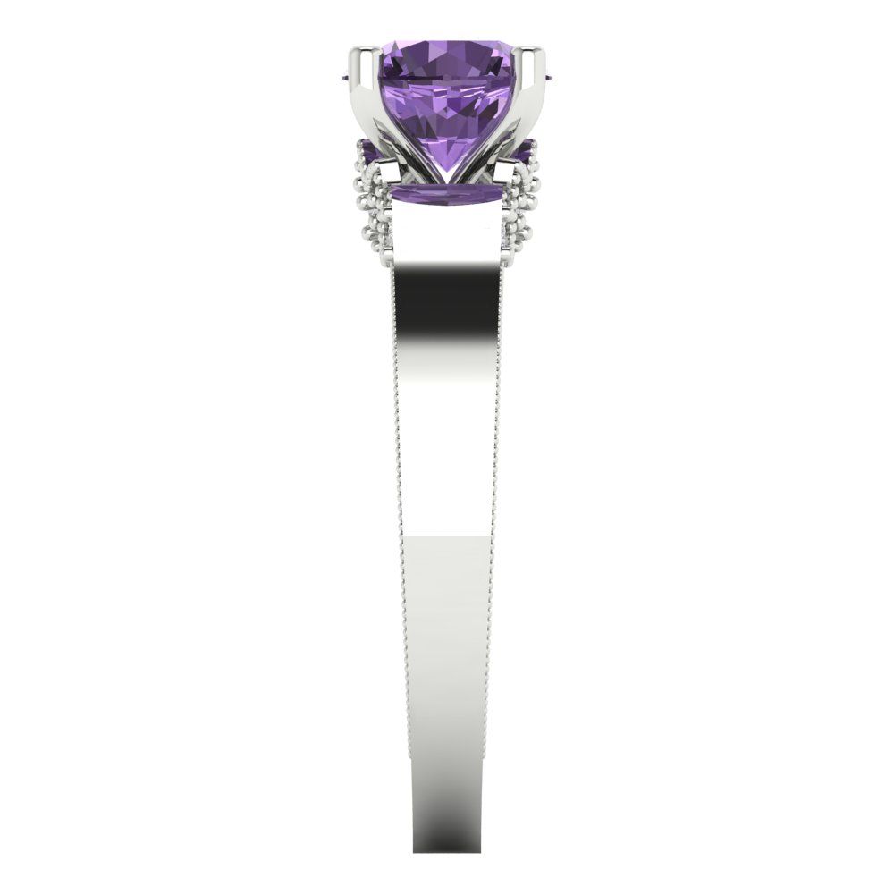 1.06 cttw Simulated Alexandrite Solitaire with Zirconia Simulated Diamond Accents Engagement Ring - Solid White Gold (VVS1, Round Cut,6.5mm)