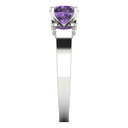 1.06 cttw Simulated Alexandrite Solitaire with Zirconia Simulated Diamond Accents Engagement Ring - Solid White Gold (VVS1, Round Cut,6.5mm)