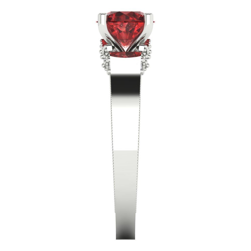 1.06 cttw Natural Garnet Solitaire with Zirconia Simulated Diamond Accents Engagement Ring - Solid White Gold (VVS1, Round Cut,6.5mm)