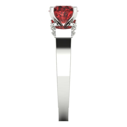 1.06 cttw Natural Garnet Solitaire with Zirconia Simulated Diamond Accents Engagement Ring - Solid White Gold (VVS1, Round Cut,6.5mm)