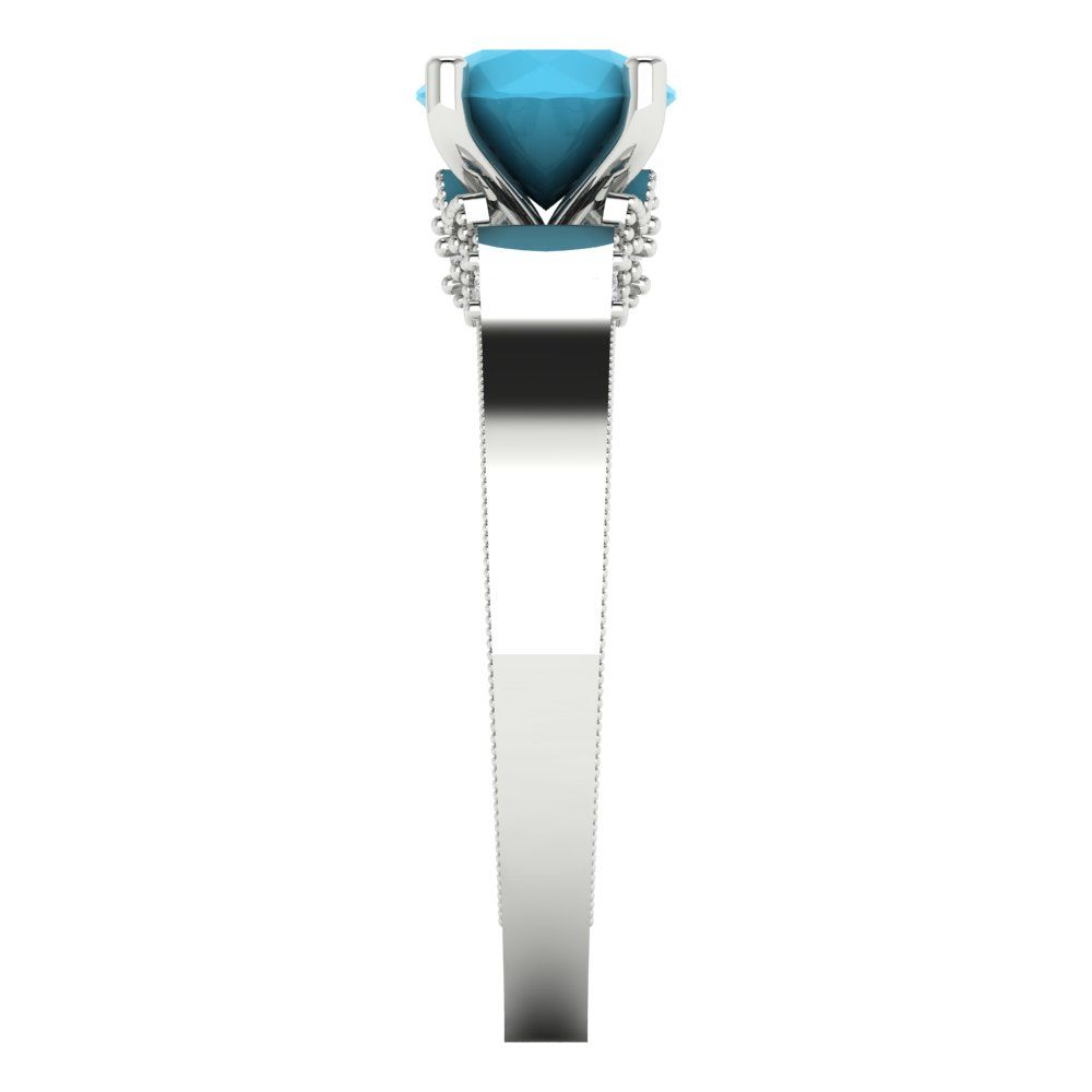 1.06 cttw Simulated Turquoise Solitaire with Zirconia Simulated Diamond Accents Engagement Ring - Solid White Gold (VVS1, Round Cut,6.5mm)