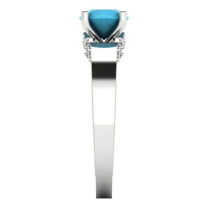 1.06 cttw Simulated Turquoise Solitaire with Zirconia Simulated Diamond Accents Engagement Ring - Solid White Gold (VVS1, Round Cut,6.5mm)