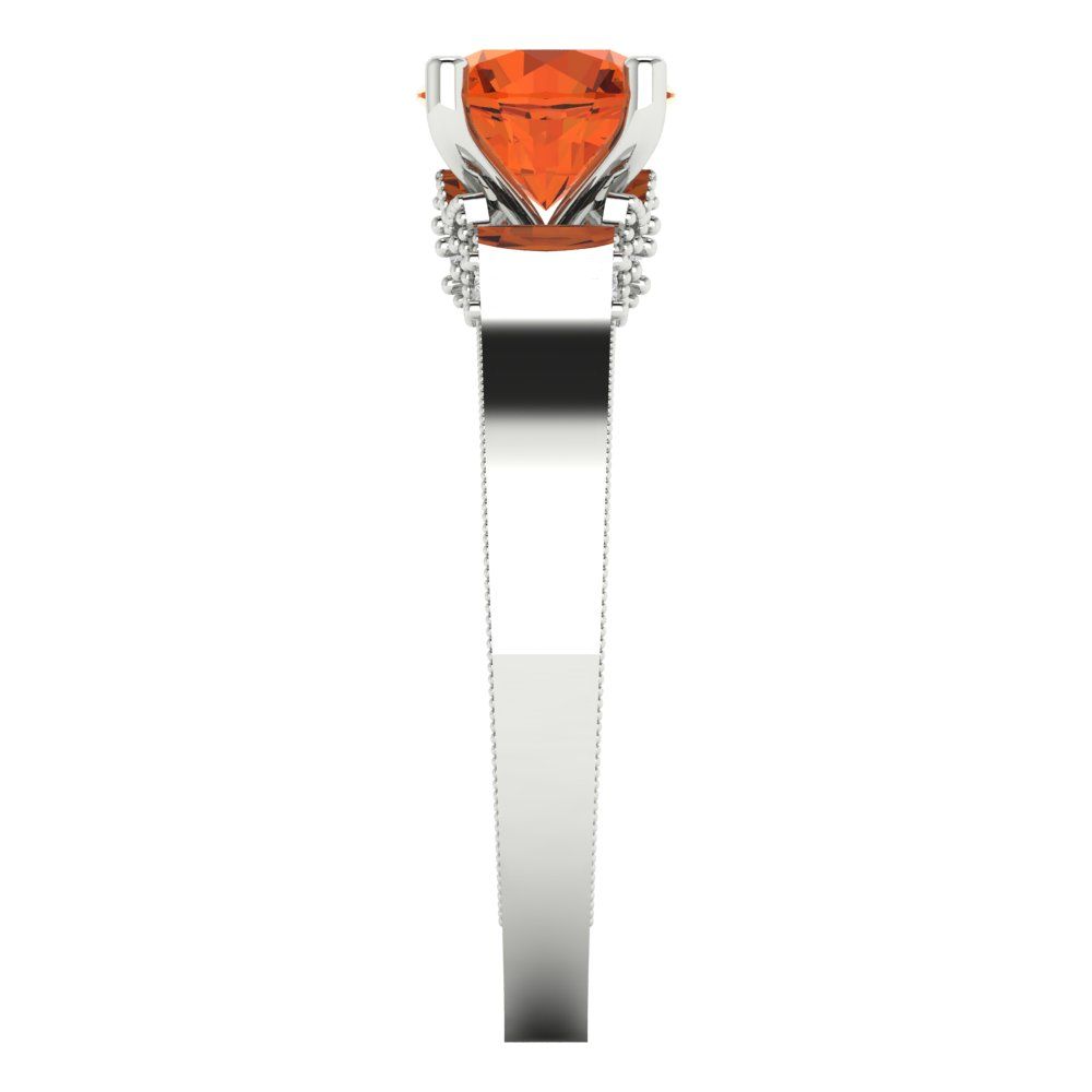 1.06 cttw Zirconia Simulated Red Diamond Solitaire with Zirconia Simulated Diamond Accents Engagement Ring - Solid White Gold (VVS1, Round Cut,6.5mm)