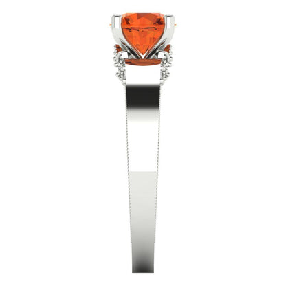 1.06 cttw Zirconia Simulated Red Diamond Solitaire with Zirconia Simulated Diamond Accents Engagement Ring - Solid White Gold (VVS1, Round Cut,6.5mm)