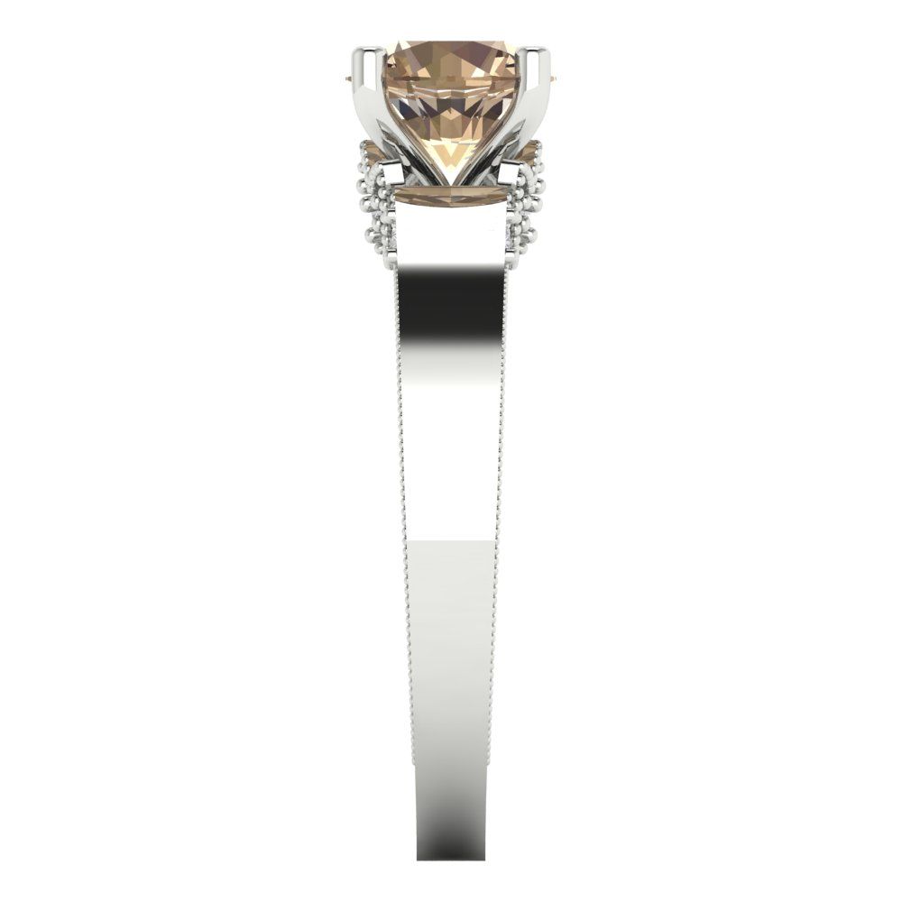 1.06 cttw Yellow Moissanite Solitaire with Zirconia Simulated Diamond Accents Engagement Ring - Solid Gold (Round Cut,6.5mm)