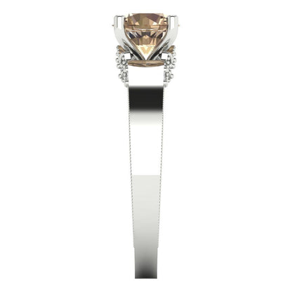 1.06 cttw Yellow Moissanite Solitaire with Zirconia Simulated Diamond Accents Engagement Ring - Solid Gold (Round Cut,6.5mm)