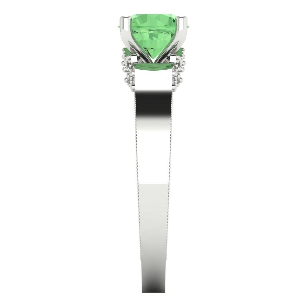 1.06 cttw Zirconia Simulated Green Diamond Solitaire with Zirconia Simulated Diamond Accents Engagement Ring - Solid Gold (VVS1, Round Cut,6.5mm)