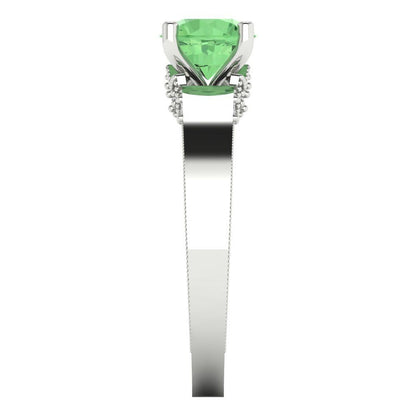 1.06 cttw Zirconia Simulated Green Diamond Solitaire with Zirconia Simulated Diamond Accents Engagement Ring - Solid Gold (VVS1, Round Cut,6.5mm)