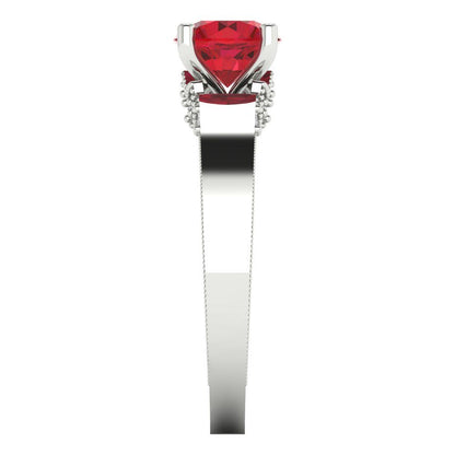 1.06 cttw Simulated Pink Tourmaline Solitaire with Zirconia Simulated Diamond Accents Engagement Ring - Solid White Gold (VVS1, Round Cut,6.5mm)