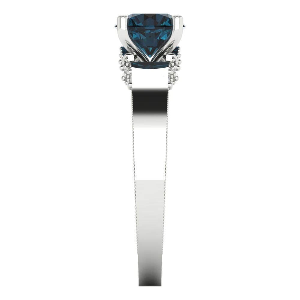 1.06 cttw Natural London Blue Topaz Solitaire with Zirconia Simulated Diamond Accents Engagement Ring - Solid Gold (Round Cut,6.5mm)