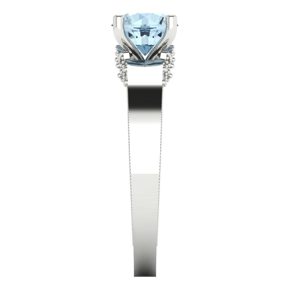 1.06 cttw Zirconia Simulated Blue Diamond Solitaire with Zirconia Simulated Diamond Accents Engagement Ring - Solid Gold (VVS1, Round Cut,6.5mm)