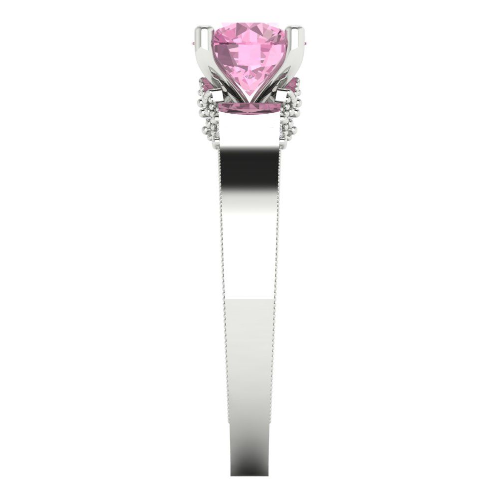 1.06 cttw Zirconia Simulated Pink Diamond Solitaire with Zirconia Simulated Diamond Accents Engagement Ring - Solid Gold (VVS1, Round Cut,6.5mm)