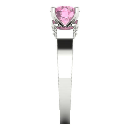 1.06 cttw Zirconia Simulated Pink Diamond Solitaire with Zirconia Simulated Diamond Accents Engagement Ring - Solid Gold (VVS1, Round Cut,6.5mm)