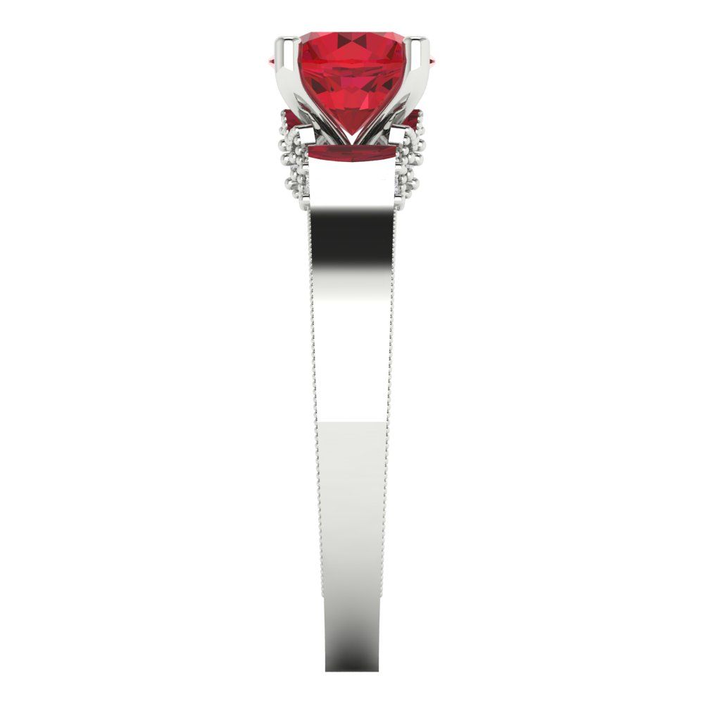 1.06 cttw Simulated Ruby Solitaire with Zirconia Simulated Diamond Accents Engagement Ring - Solid White Gold (VVS1, Round Cut,6.5mm)
