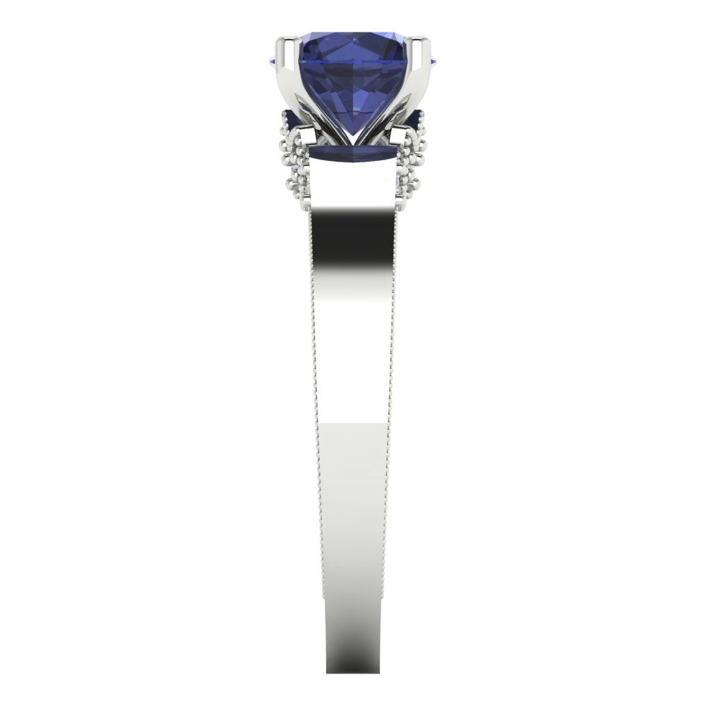 1.06 cttw Simulated Blue Sapphire Solitaire with Zirconia Simulated Diamond Accents Engagement Ring - Solid Gold (Round Cut,6.5mm)