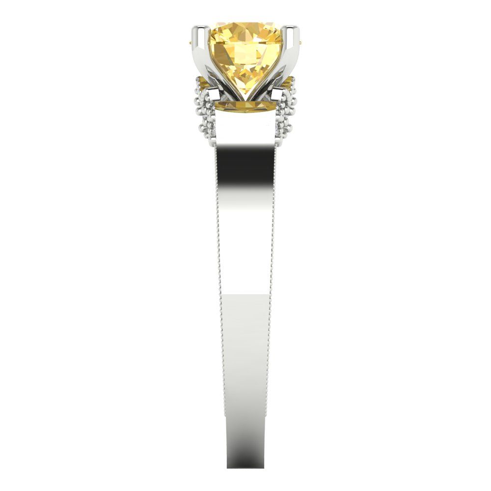 1.06 cttw Natural Citrine Solitaire with Zirconia Simulated Diamond Accents Engagement Ring - Solid Gold (Round Cut,6.5mm)