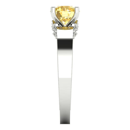 1.06 cttw Natural Citrine Solitaire with Zirconia Simulated Diamond Accents Engagement Ring - Solid Gold (Round Cut,6.5mm)