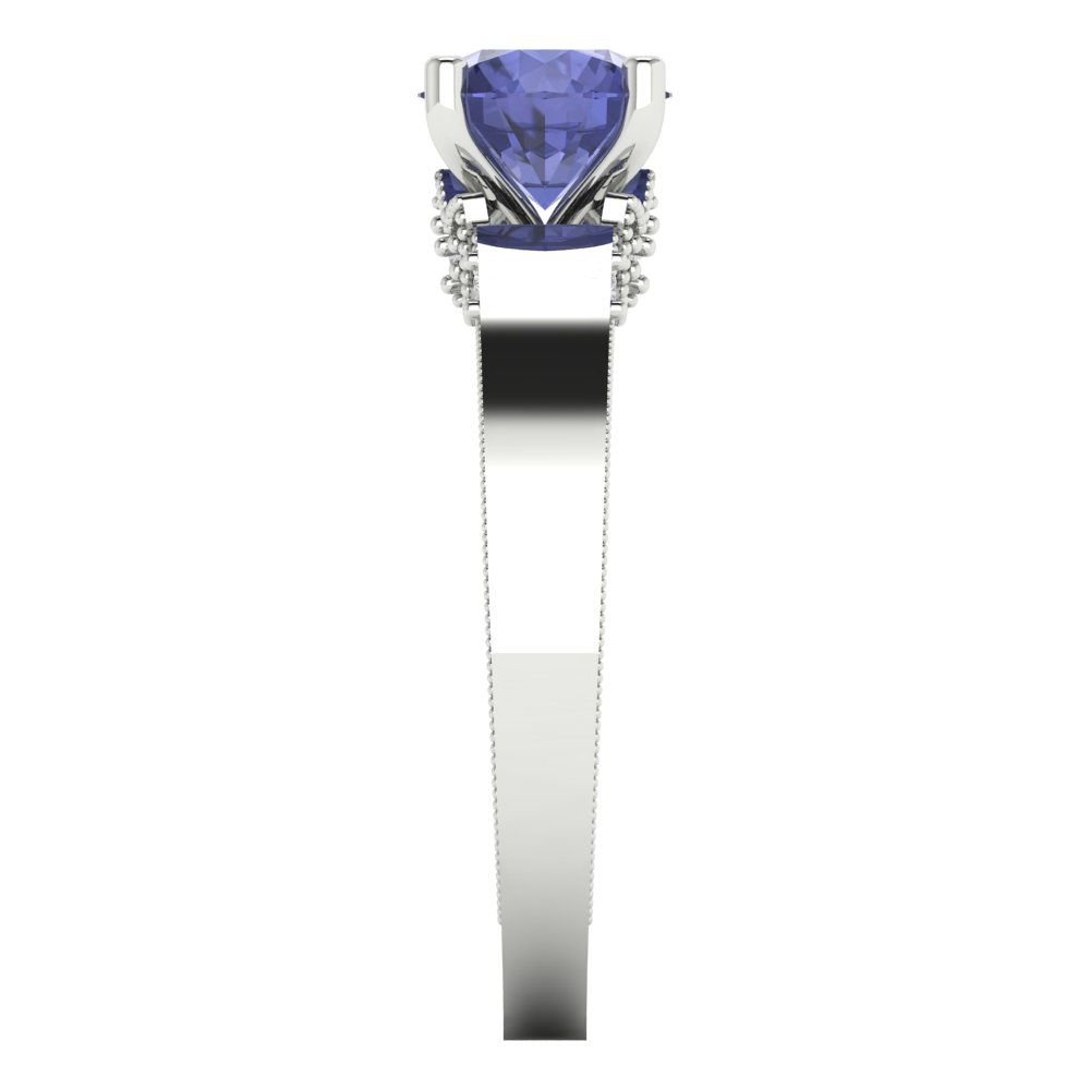 1.06 cttw Simulated Tanzanite Solitaire with Zirconia Simulated Diamond Accents Engagement Ring - Solid Gold (Round Cut,6.5mm)