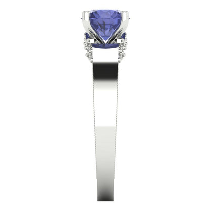 1.06 cttw Simulated Tanzanite Solitaire with Zirconia Simulated Diamond Accents Engagement Ring - Solid Gold (Round Cut,6.5mm)