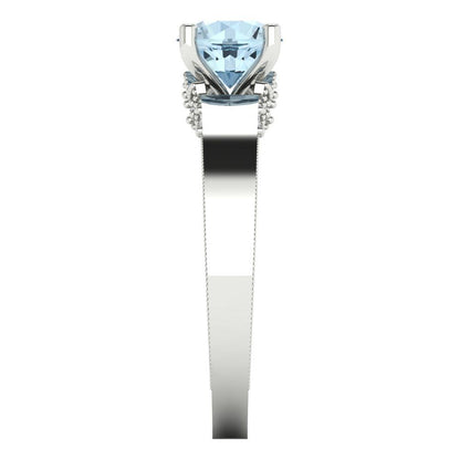 1.06 cttw Natural Aquamarine Solitaire with Zirconia Simulated Diamond Accents Engagement Ring - Solid Gold (Round Cut,6.5mm)