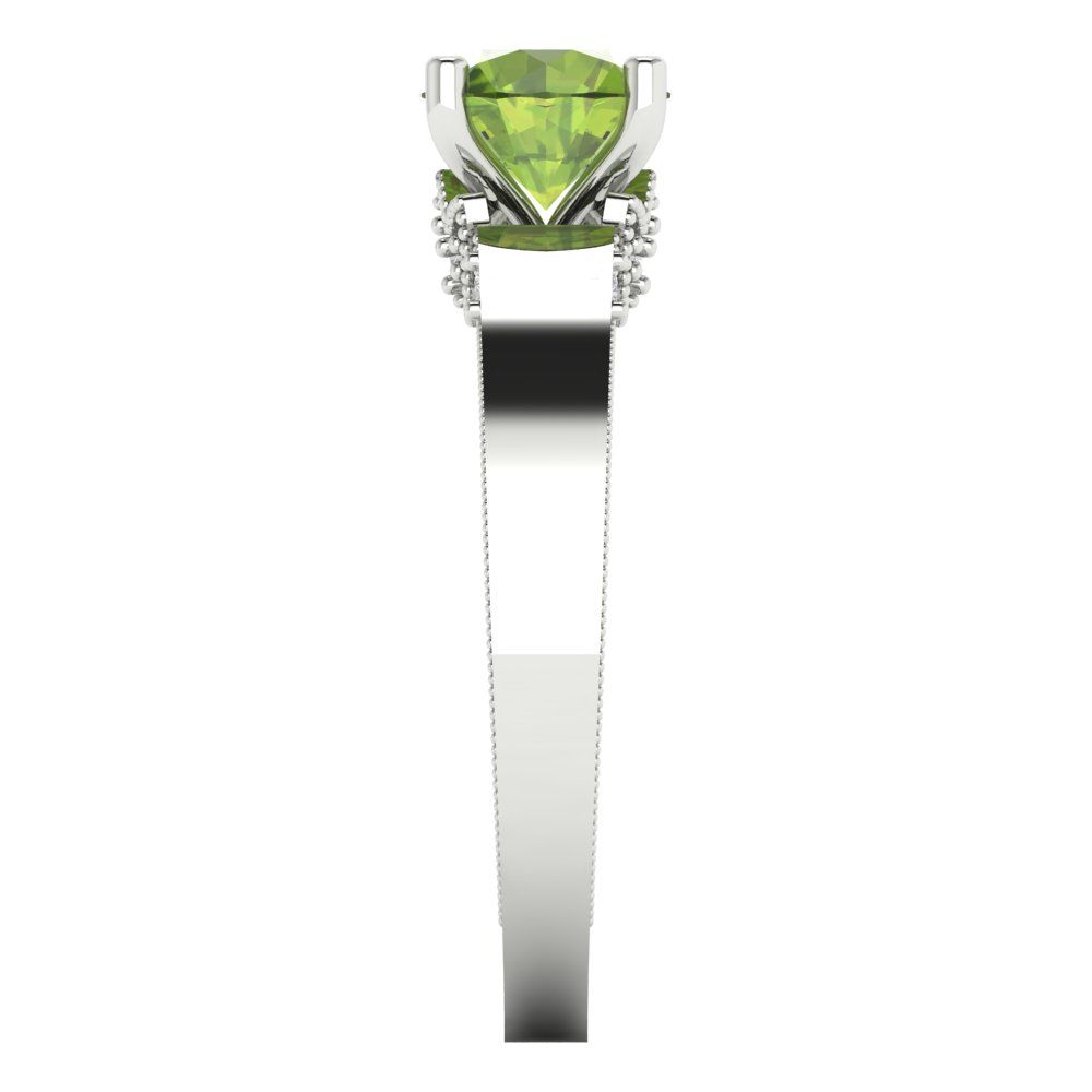 1.06 cttw Natural Peridot Solitaire with Zirconia Simulated Diamond Accents Engagement Ring - Solid Gold (Round Cut,6.5mm)