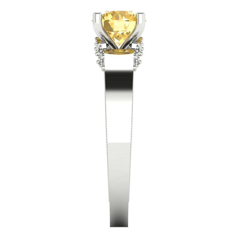 1.06 cttw Zirconia Simulated Yellow Diamond Solitaire with Zirconia Simulated Diamond Accents Engagement Ring - Solid Gold (VVS1, Round Cut,6.5mm)