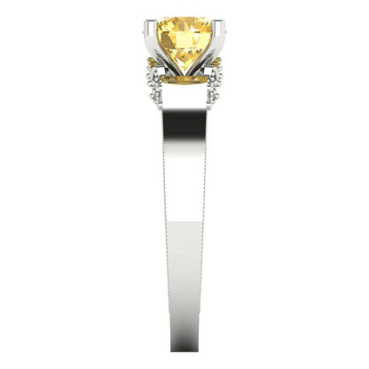 1.06 cttw Zirconia Simulated Yellow Diamond Solitaire with Zirconia Simulated Diamond Accents Engagement Ring - Solid Gold (VVS1, Round Cut,6.5mm)