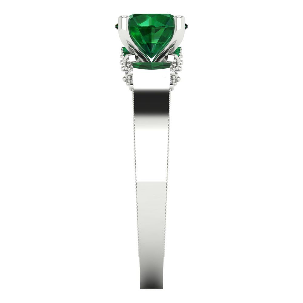 1.06 cttw Simulated Emerald Solitaire with Zirconia Simulated Diamond Accents Engagement Ring - Solid Gold (Round Cut,6.5mm)