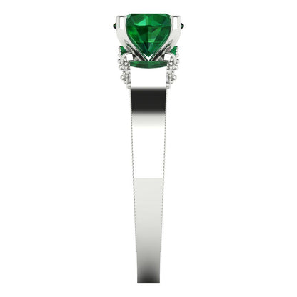1.06 cttw Simulated Emerald Solitaire with Zirconia Simulated Diamond Accents Engagement Ring - Solid Gold (Round Cut,6.5mm)