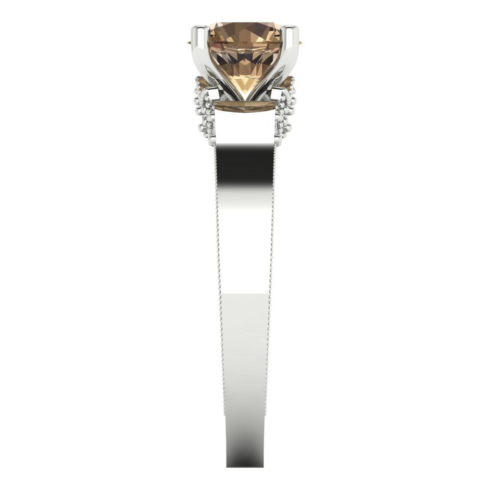 1.06 cttw Zirconia Simulated Champagne Diamond Solitaire with Zirconia Simulated Diamond Accents Engagement Ring - Solid Gold (VVS1, Round Cut,6.5mm)