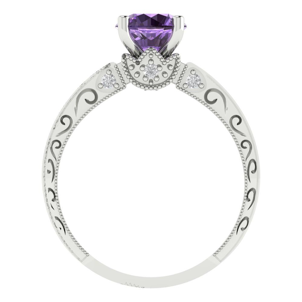 1.06 cttw Simulated Alexandrite Solitaire with Zirconia Simulated Diamond Accents Engagement Ring - Solid White Gold (VVS1, Round Cut,6.5mm)