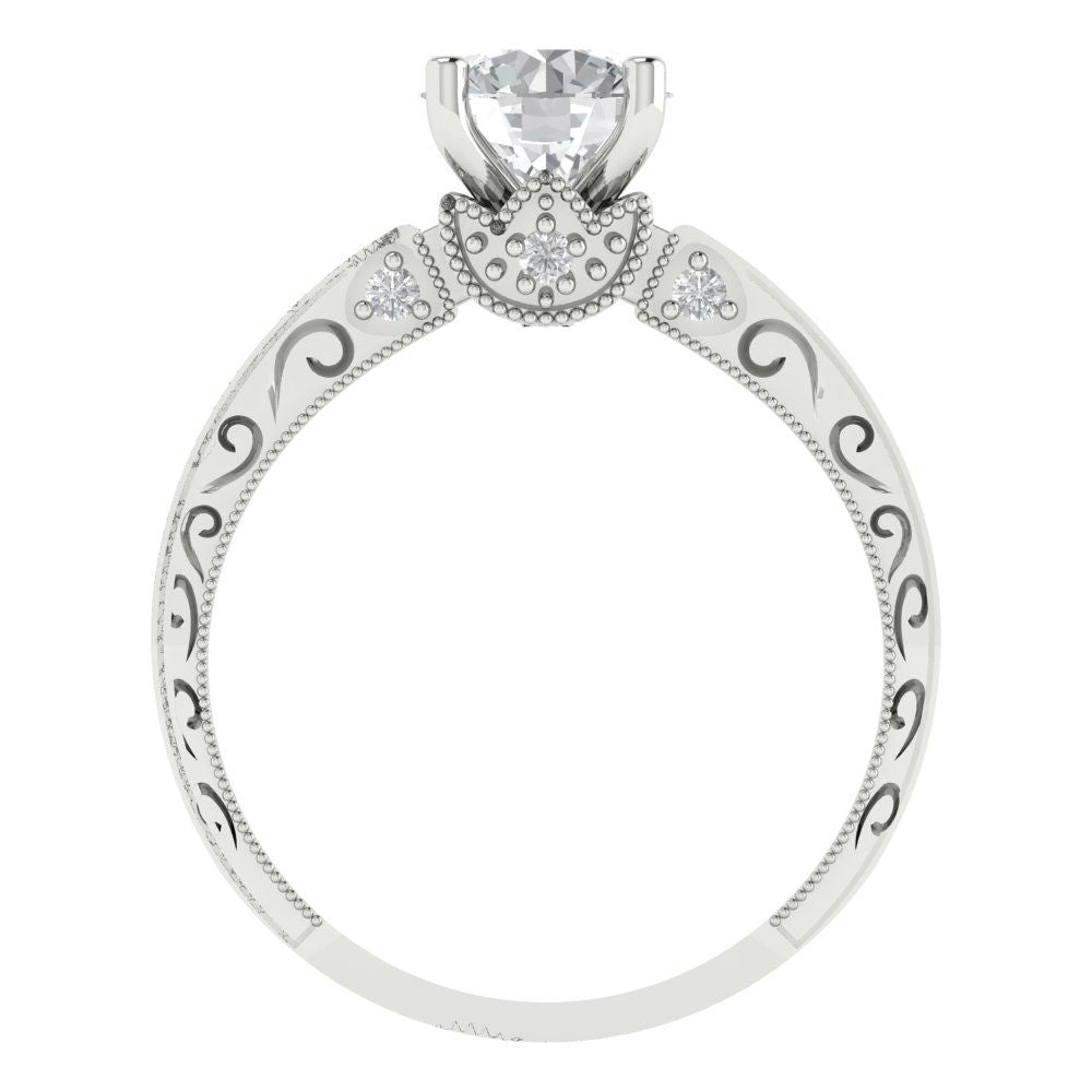 1.06 cttw Certified Moissanite Solitaire with Zirconia Simulated Diamond Accents Engagement Ring - Solid Gold (VVS1, D-F,Round Cut,6.5mm)