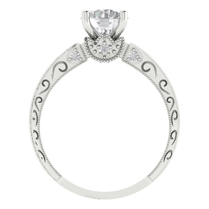 1.06 cttw Certified Moissanite Solitaire with Zirconia Simulated Diamond Accents Engagement Ring - Solid Gold (VVS1, D-F,Round Cut,6.5mm)