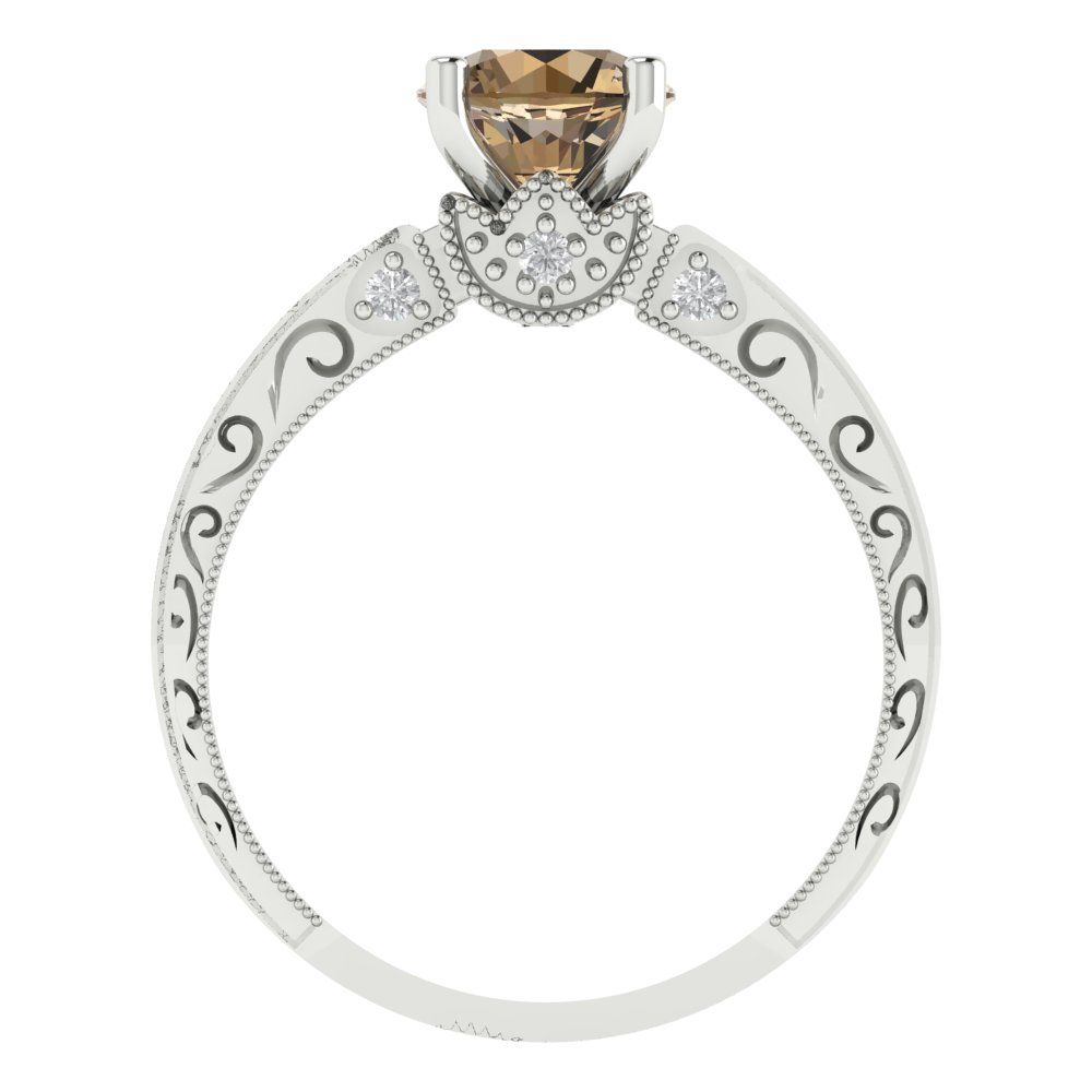 1.06 cttw Zirconia Simulated Champagne Diamond Solitaire with Zirconia Simulated Diamond Accents Engagement Ring - Solid Gold (VVS1, Round Cut,6.5mm)