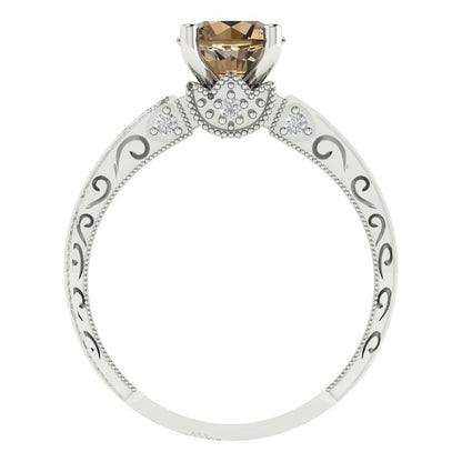 1.06 cttw Zirconia Simulated Champagne Diamond Solitaire with Zirconia Simulated Diamond Accents Engagement Ring - Solid Gold (VVS1, Round Cut,6.5mm)