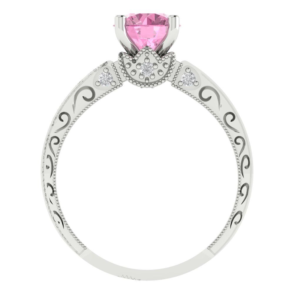 1.06 cttw Zirconia Simulated Pink Diamond Solitaire with Zirconia Simulated Diamond Accents Engagement Ring - Solid Gold (VVS1, Round Cut,6.5mm)