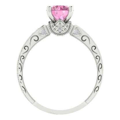 1.06 cttw Zirconia Simulated Pink Diamond Solitaire with Zirconia Simulated Diamond Accents Engagement Ring - Solid Gold (VVS1, Round Cut,6.5mm)